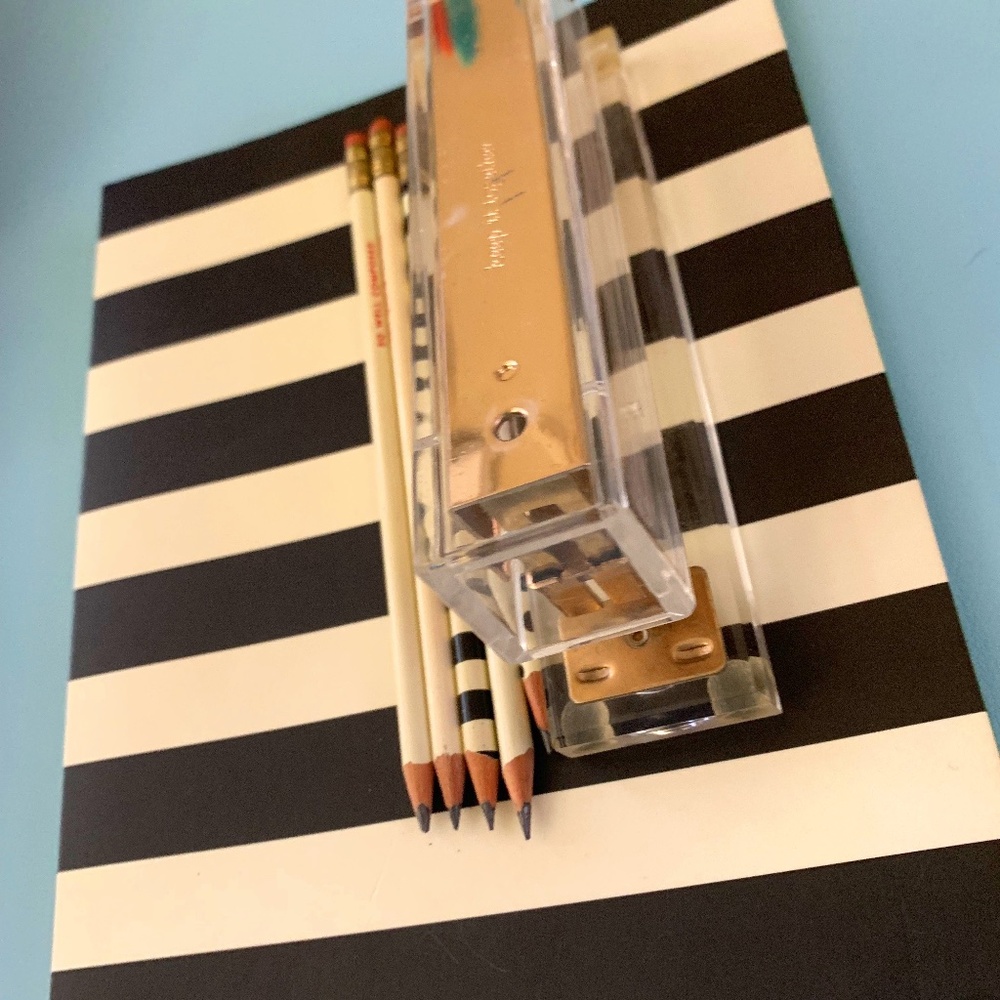 Kate Spade Office Supply Bundle Decor, Striped Journal, Gold Stapler & Pencils!